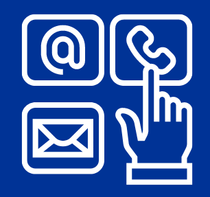 An "at" symbol, Finger pointing to a Telephone, and Envelope showing ways to contact Great Start to Quality.
