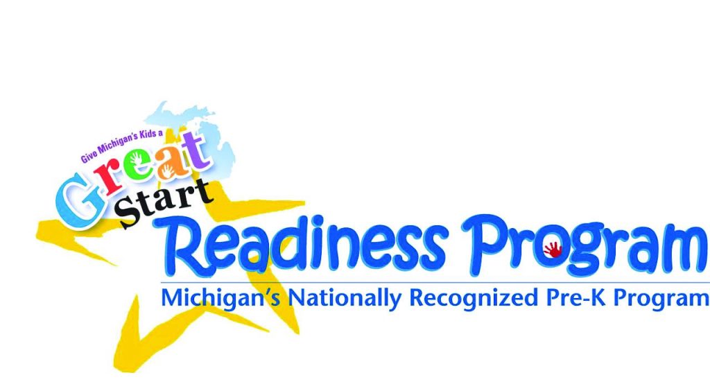 Great Start Readiness Program logo. A yellow outline of a star with a map of Michigan at the top point of the star.