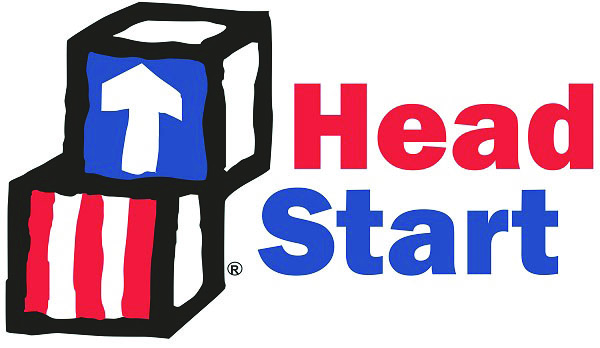Head Start Logo. Two blocks with one stacked on top of the other. The bottom block is red and white striped and  the top block is blue  with a white arrow pointing up. 